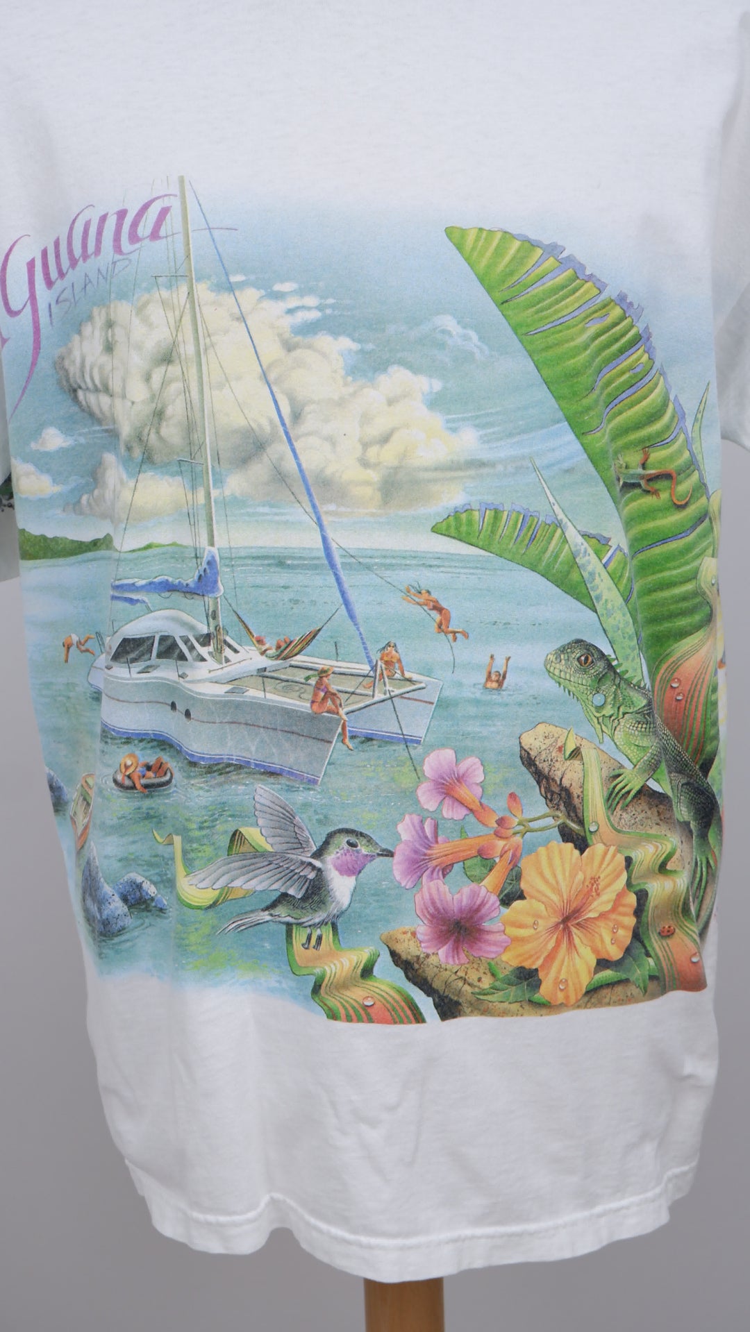 Vintage 1994 Caribbean Soul Iguana Island All Over Prin T-Shirt Made in USA