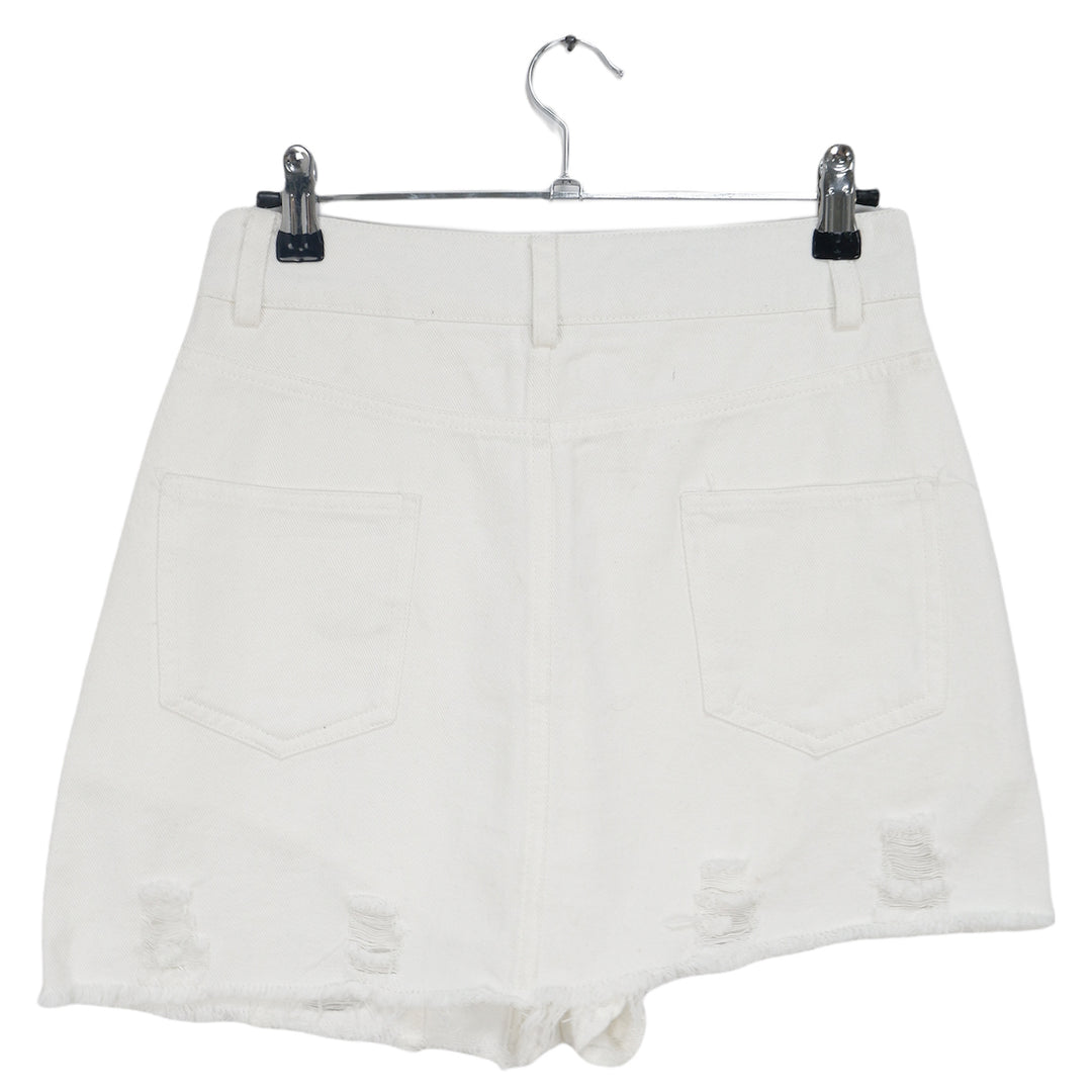 Ladies Button Down White Ripped Denim Mini Skirt
