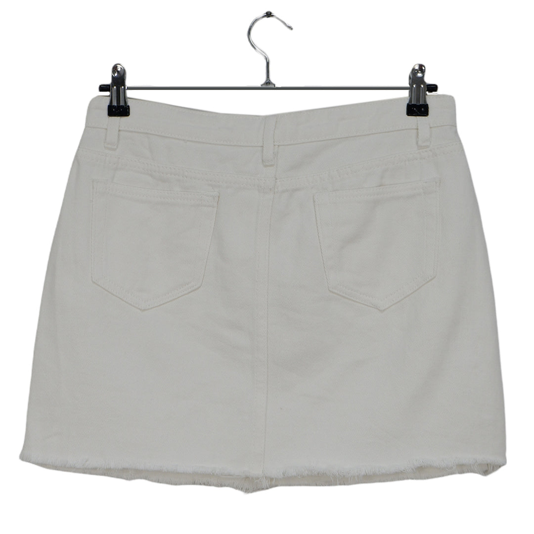 Ladies White Ripped Denim Mini Skirt