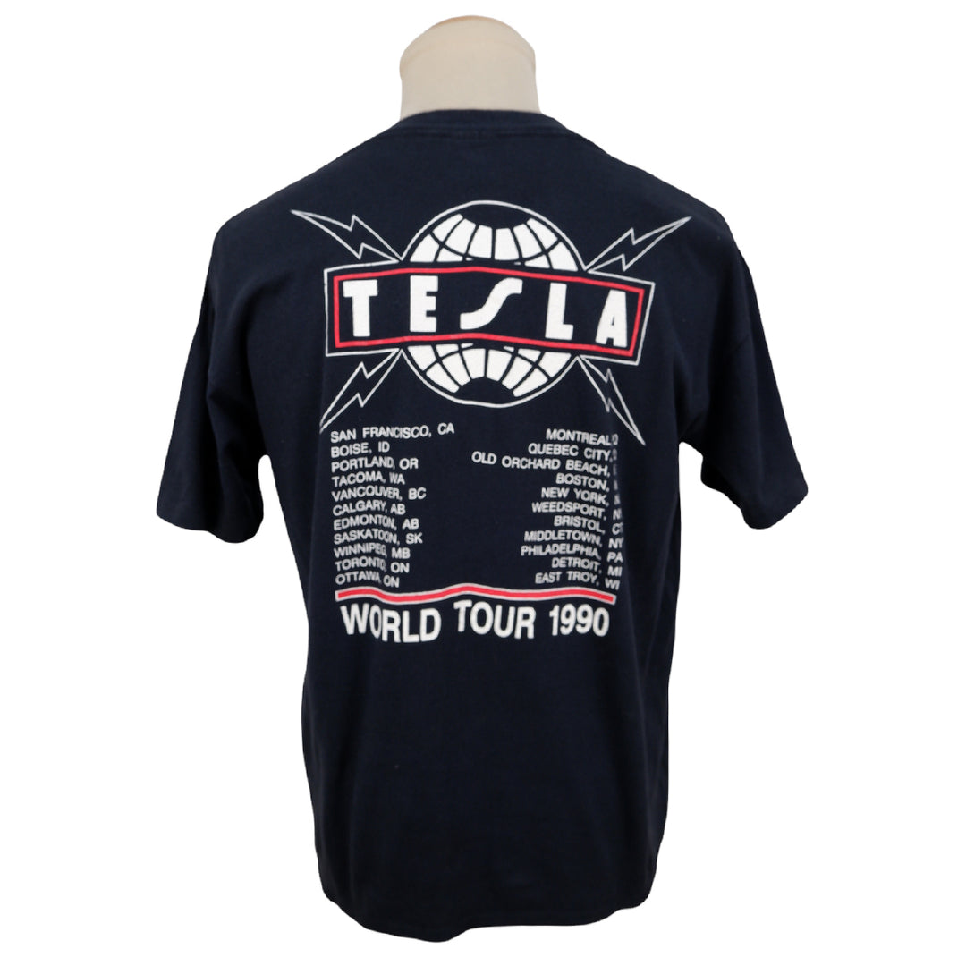 Vintage Brockum Tesla 1990 Live World Tour Single Stitch T-Shirt Made In USA