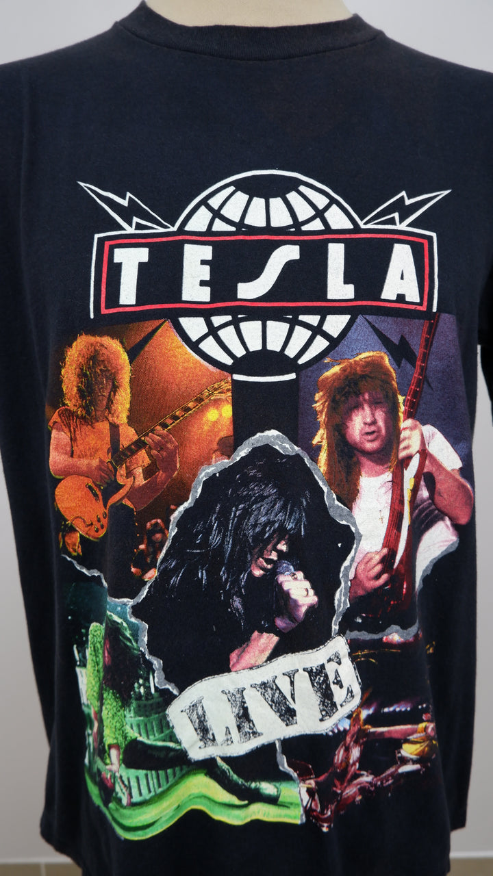 Vintage Brockum Tesla 1990 Live World Tour Single Stitch T-Shirt Made In USA