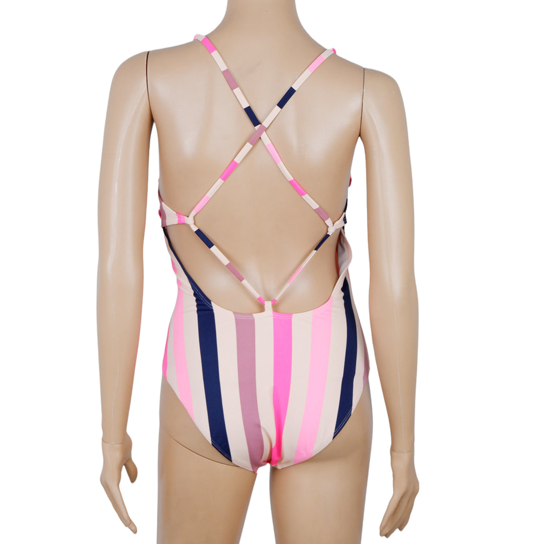 Ladies Xhilaration Stripe Criss Cross One Piece Swimsuit