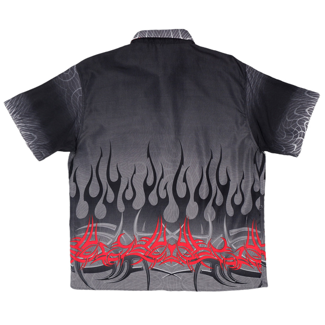 Mens Flame Print Collar Short Sleeve Shirt