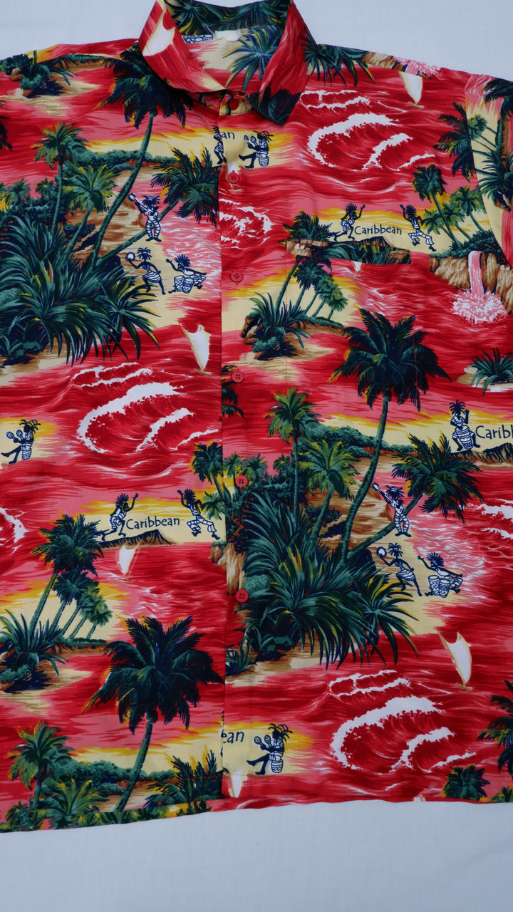 Caribbean Island Print Vintage Hawaiian Shirt