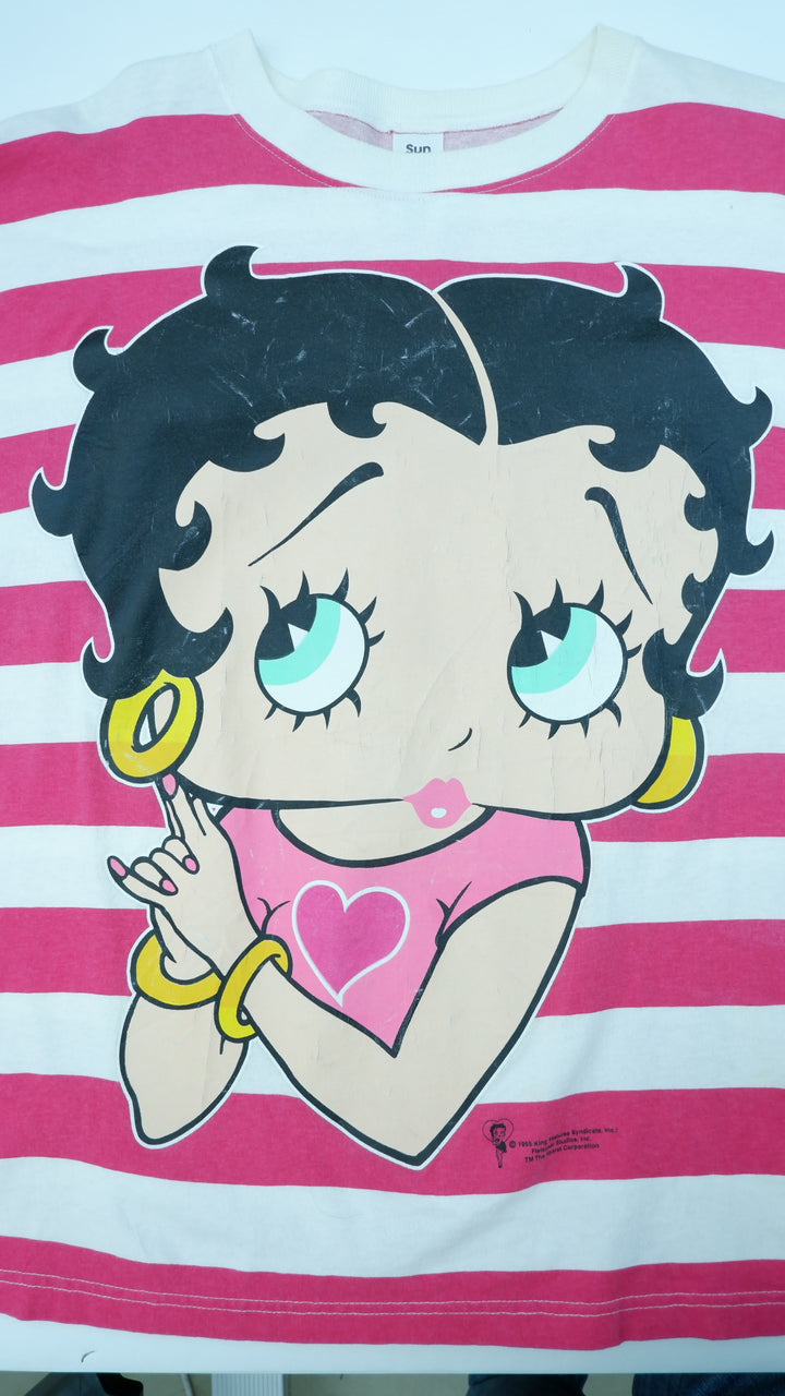 1995 Betty Boop Stripe Vintage Ladies T-Shirt Made In USA