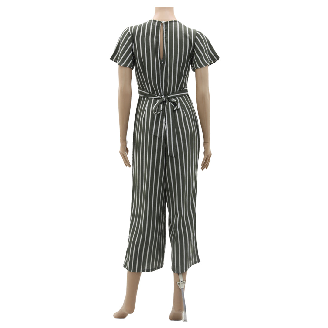 Ladies Stripe Tie Belted Jumpsuit