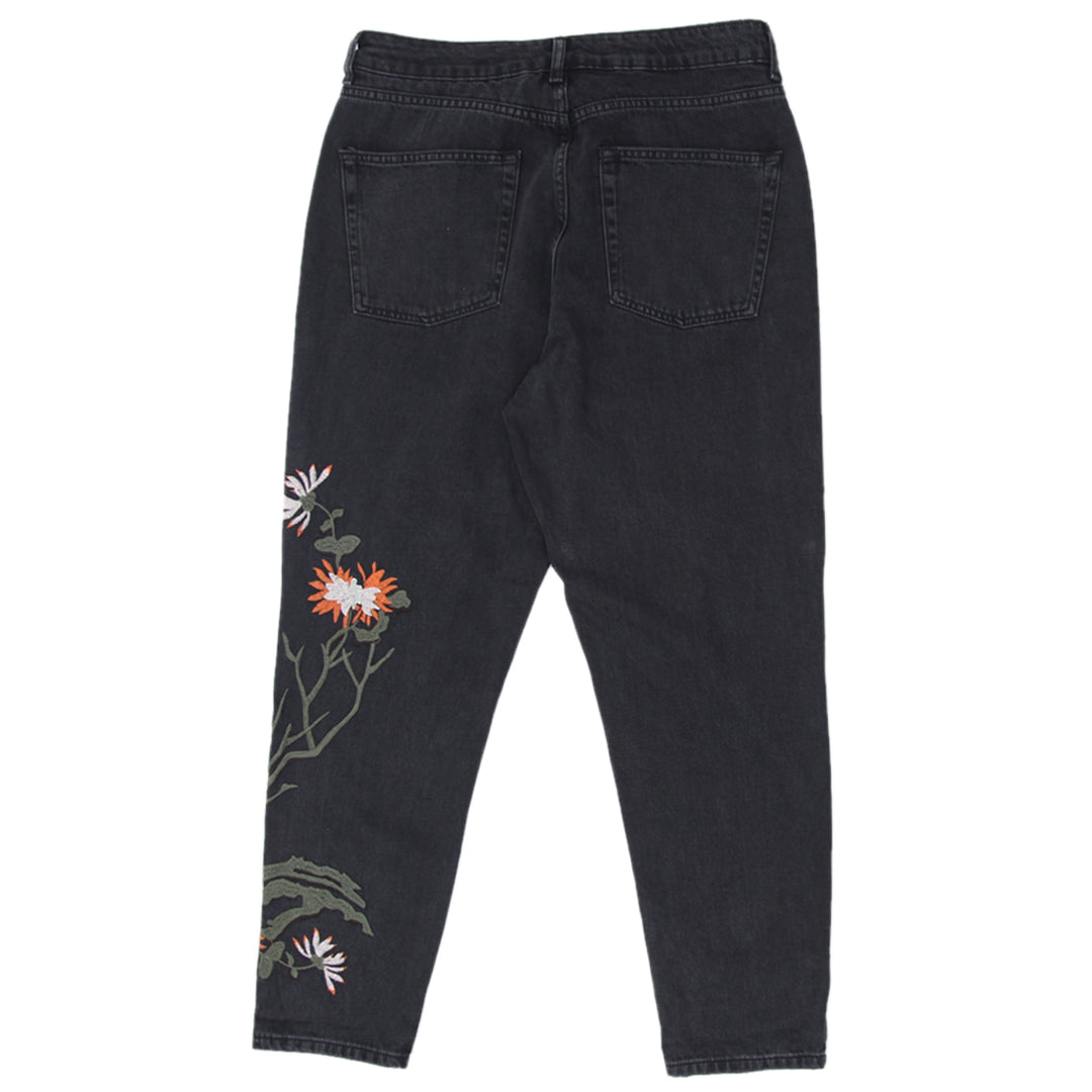 Ladies TopShop Moto Tiger Embroidered Mom Denim Pants