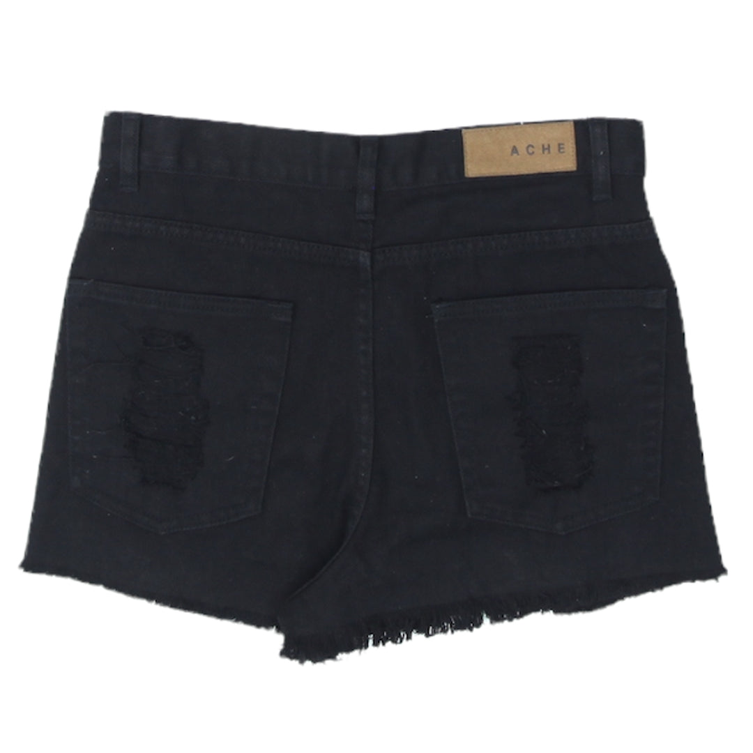 Ladies Ripped Black Denim Shorts