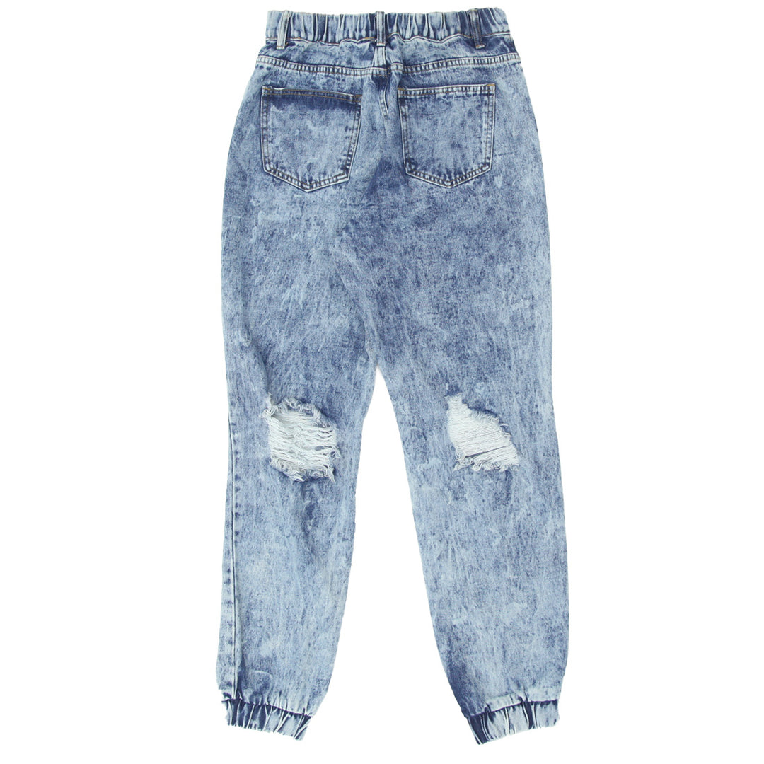 Ladies High Waist Ripped Denim Jogger Pants