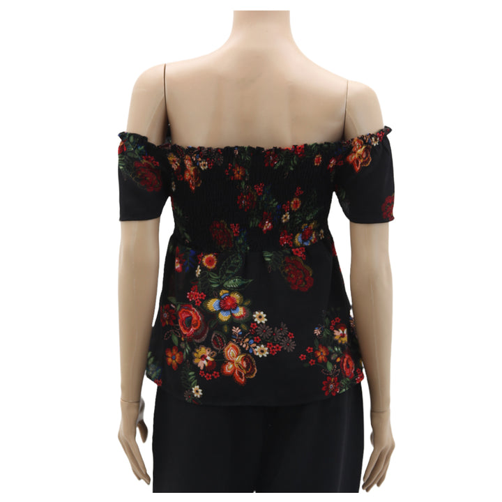 Ladies Monteau Off-Shoulder Smocked Floral Top