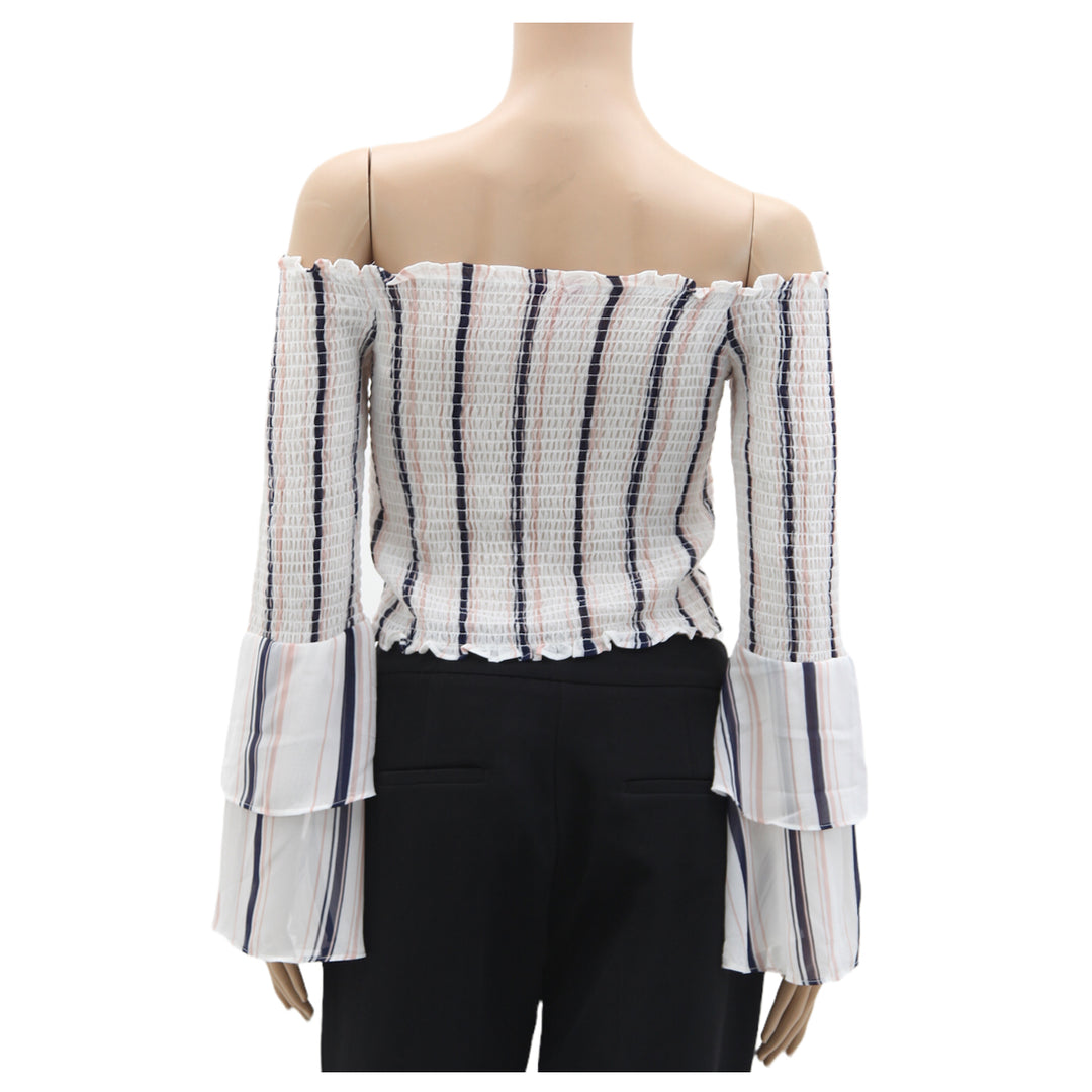 Ladies Guess Off-Shoulder Stripe Smocked Top