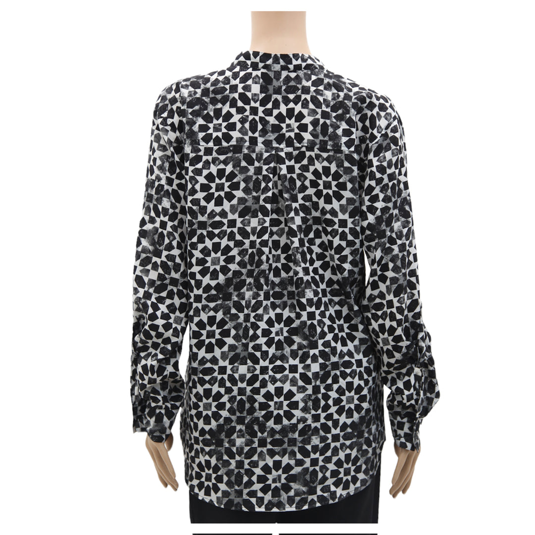 Ladies Michael Kors Black & White Half Button Printed Blouse