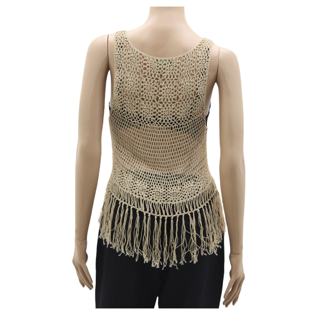 Ladies Bardot Sleeveless Crochet Fringed Top