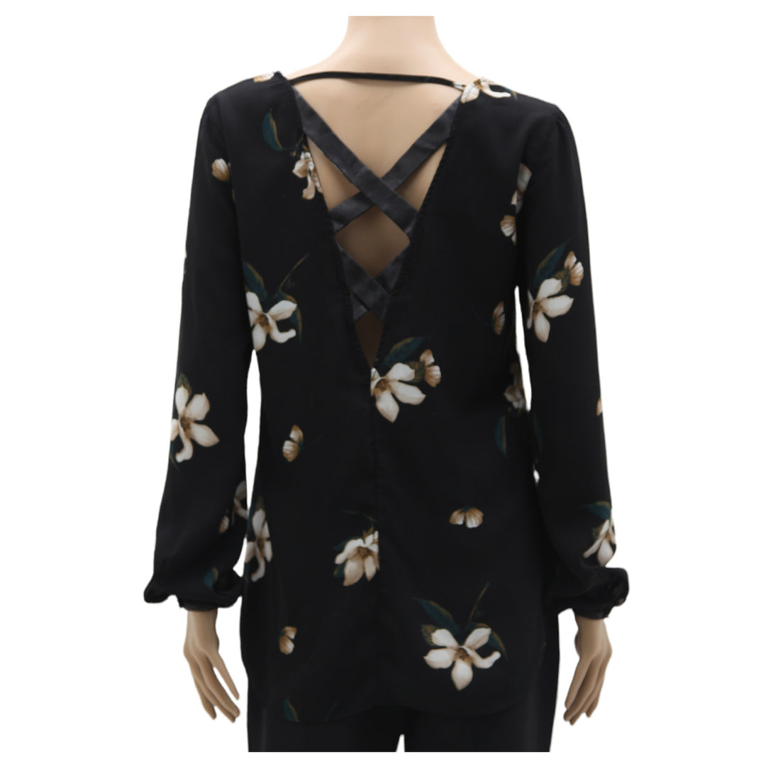 Ladies Floral V-Neck Long Sleeve Blouse