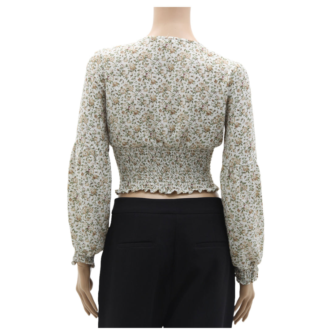 Ladies Ardene Long Sleeve Floral Smocked Crop Top