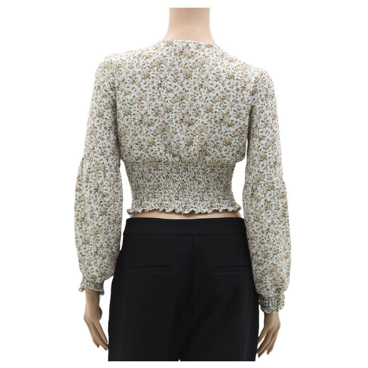 Ladies Ardene Long Sleeve Floral Smocked Crop Top