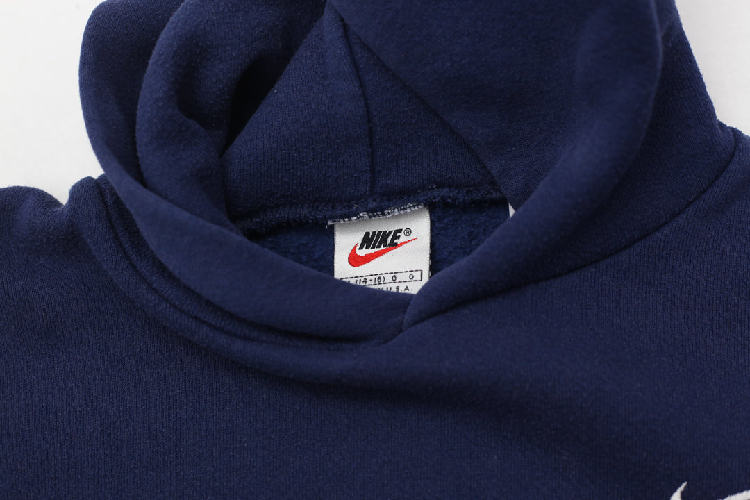 90's Vintage Nike Spell Out Swoosh Embroidered Navy/Red Hoodie Made in USA
