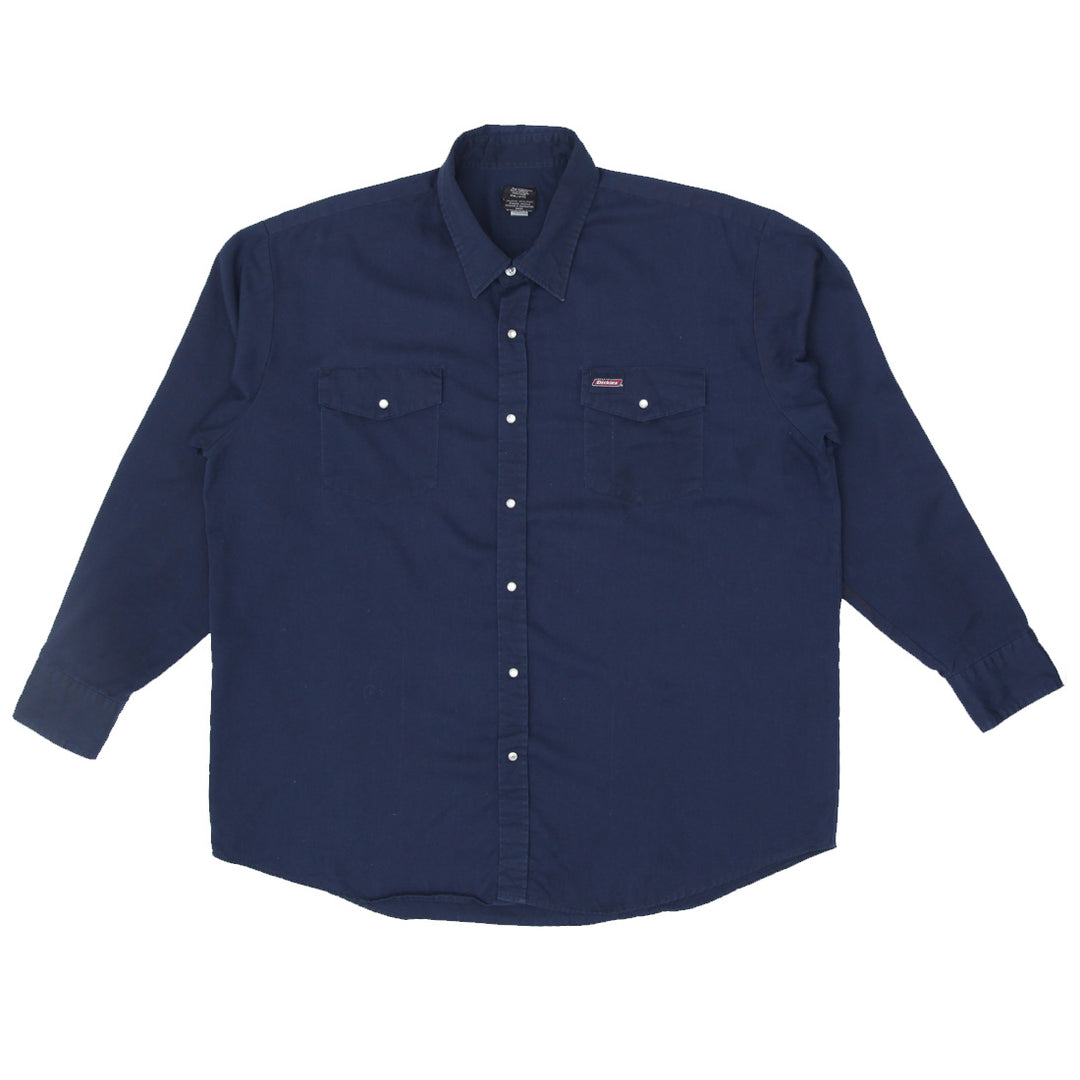 Mens Dickies Pearl Button Navy Long Sleeve Shirt