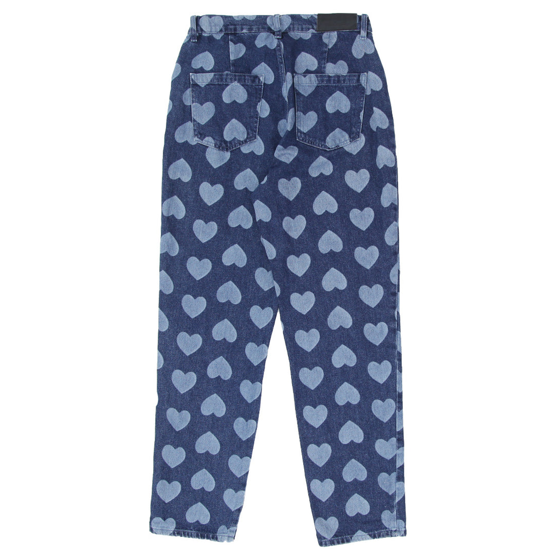 Ladies Lazy Oaf Heart Print High Waist Denim Pants