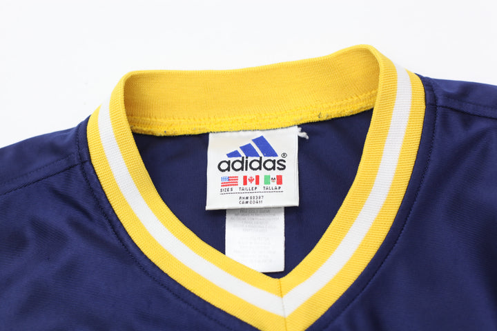 Vintage Adidas Teamwear Logo Embroidered Navy Yellow Basketball Warm Up Shirt