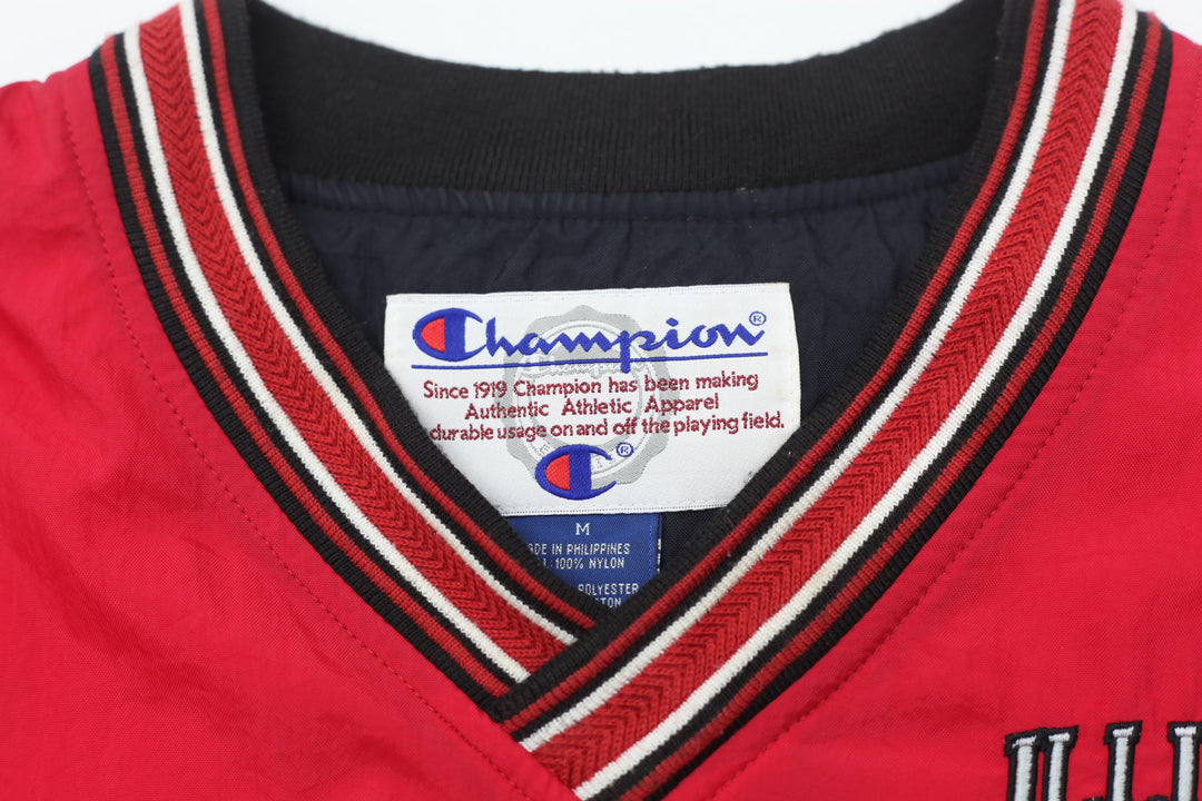 Vintage Champion Illinois Wolverines Embroidered V-Neck Nylon Pullover Jacket