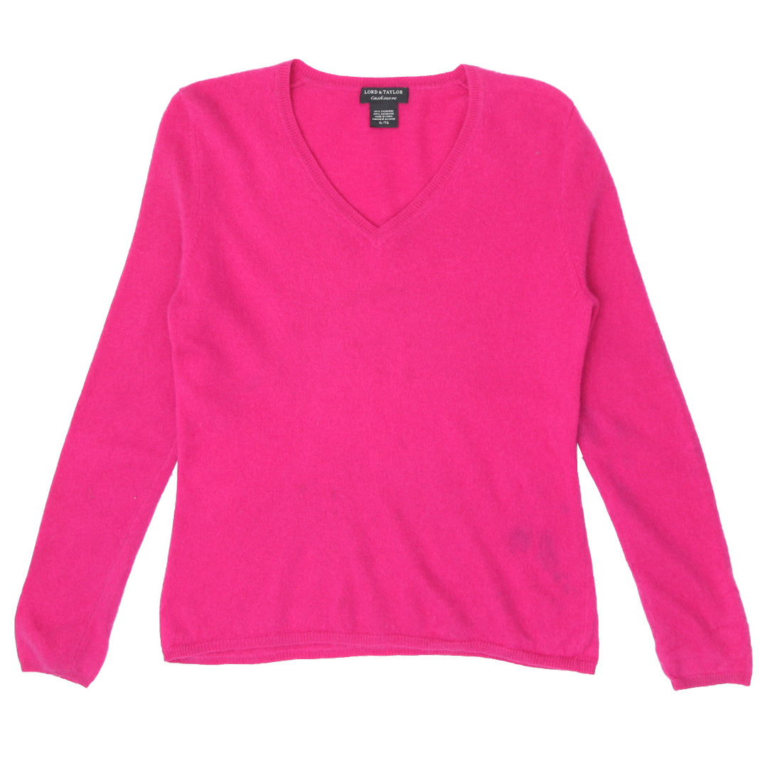 Ladies Lord & Taylor Y2K Pink 100% Cashmere V-Neck Sweater