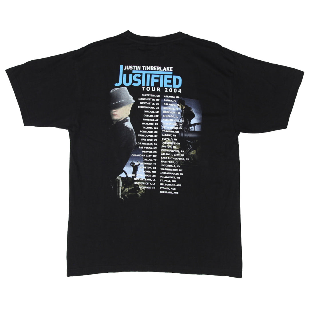 2004 Vintage Justin Timberlake Justified Tour T-Shirt Black Acme L