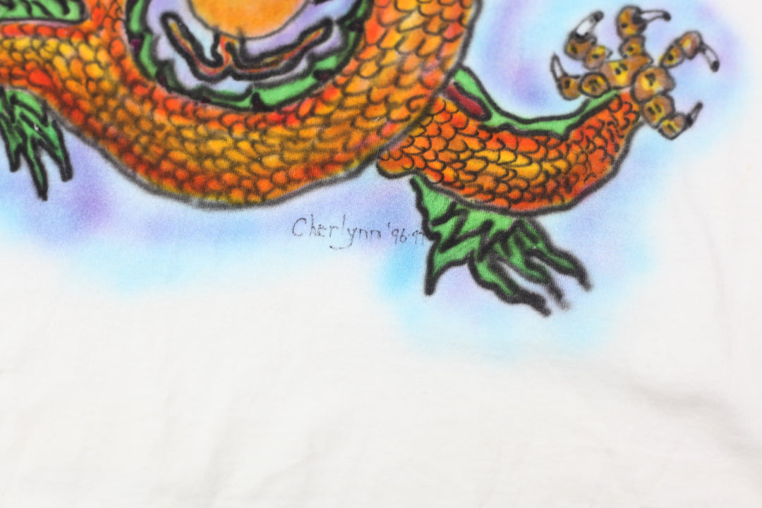 '96-'97 Vintage Dragon Print T-Shirt White XL