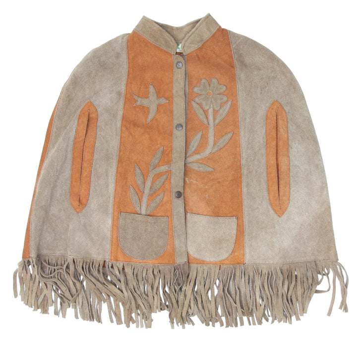 Vintage Suede Patch Fringed Poncho