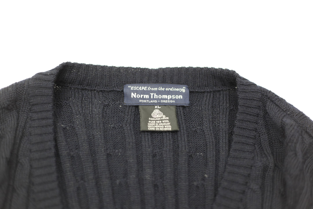 Vintage Norm Thompson Cable Knit Sweater Cardigan Navy Blue