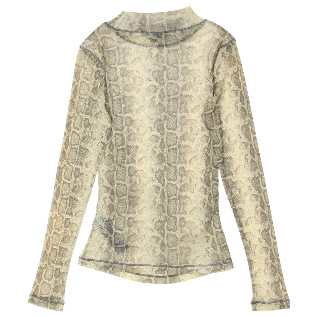 Ladies All Saints Snakeskin Print Mesh Gold Metallic Top