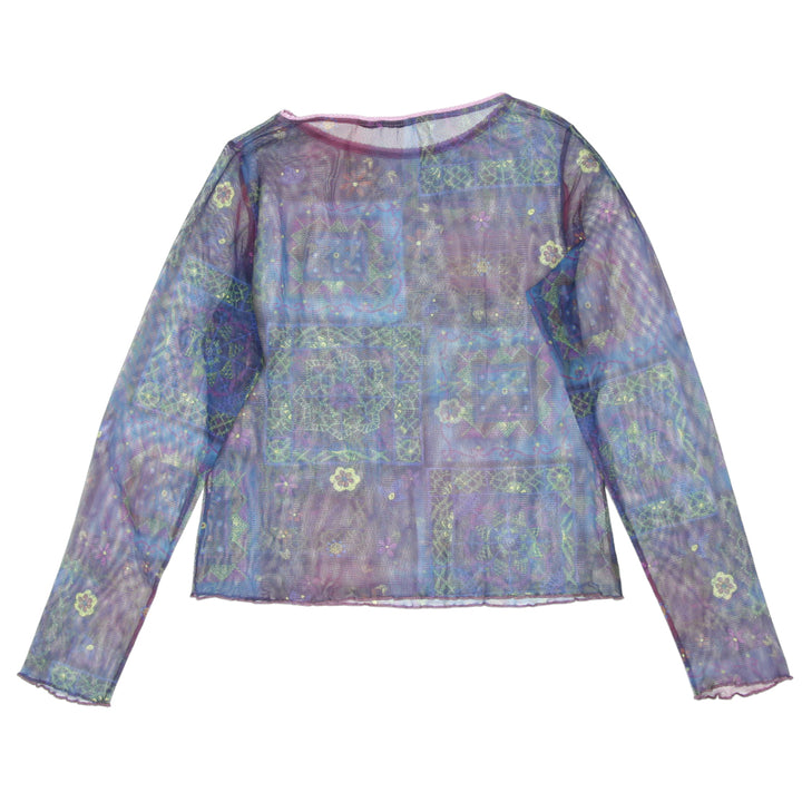 Y2K Mesh Long Sleeve Printed Top