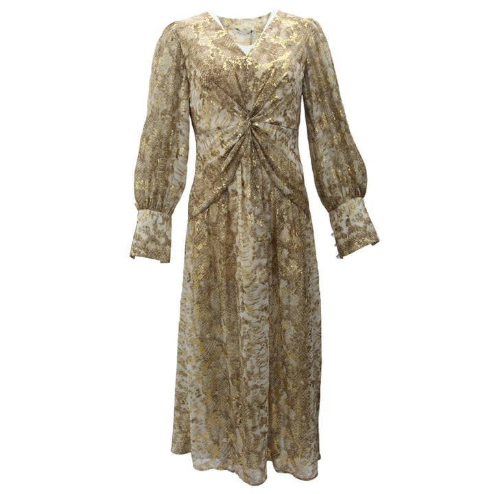 Ladies Ann Teano Gold Metallic Ruched Maxi Dress