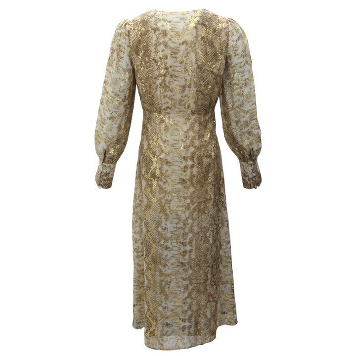 Ladies Ann Teano Gold Metallic Ruched Maxi Dress