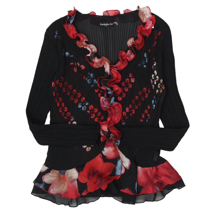 Y2K Pleated Ruffle Long Sleeve Top