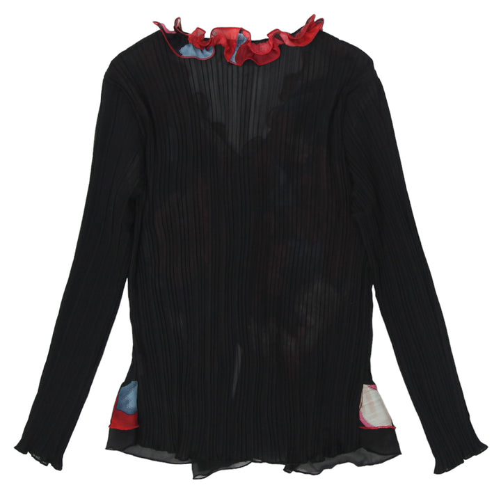 Y2K Pleated Ruffle Long Sleeve Top