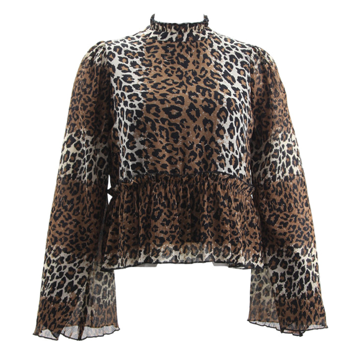 Ladies Buffalo Leopard Print Loose Fit Bell Sleeve Top