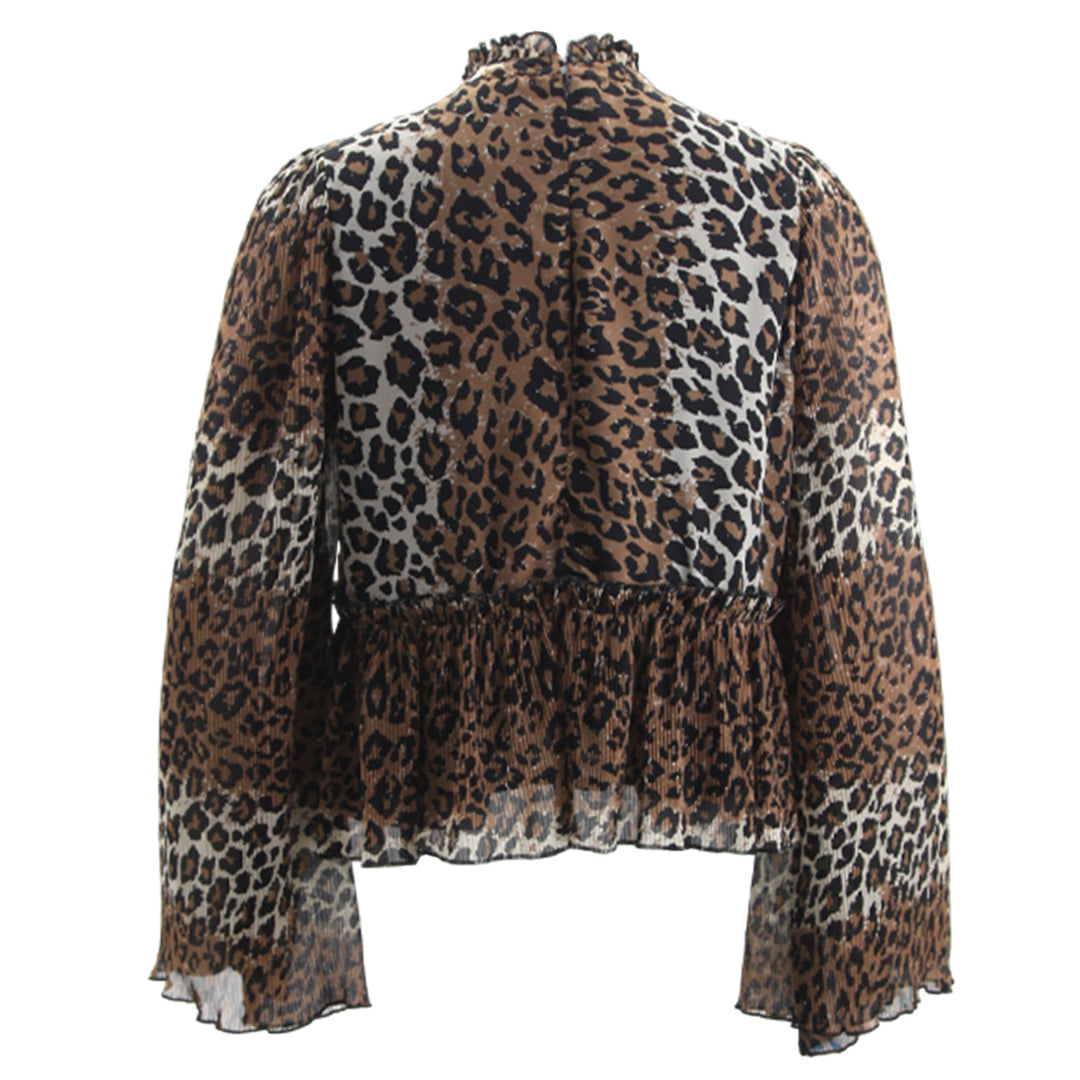 Ladies Buffalo Leopard Print Loose Fit Bell Sleeve Top