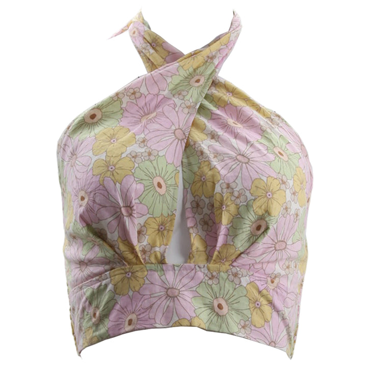 Ladies Cotton On Floral Halter Crop Top