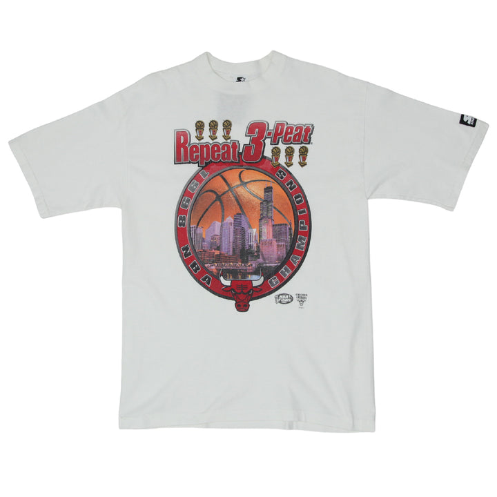 Vintage 1998 Chicago Bulls Repeat 3-Peat Championship T-Shirt Starter