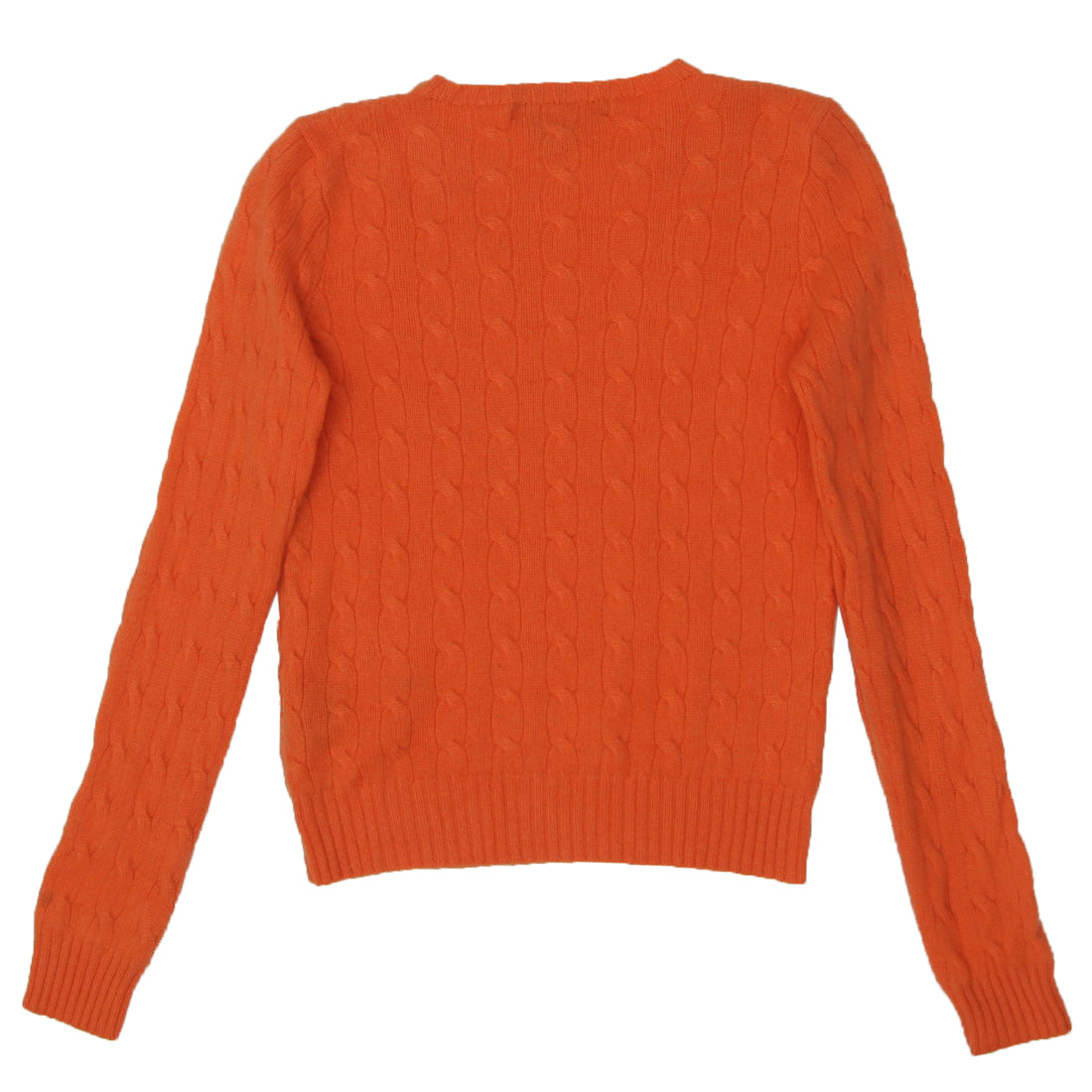 Ralph Lauren Black Label Orange Cashmere Sweater top V Neck Cable Knit Preppy Twee