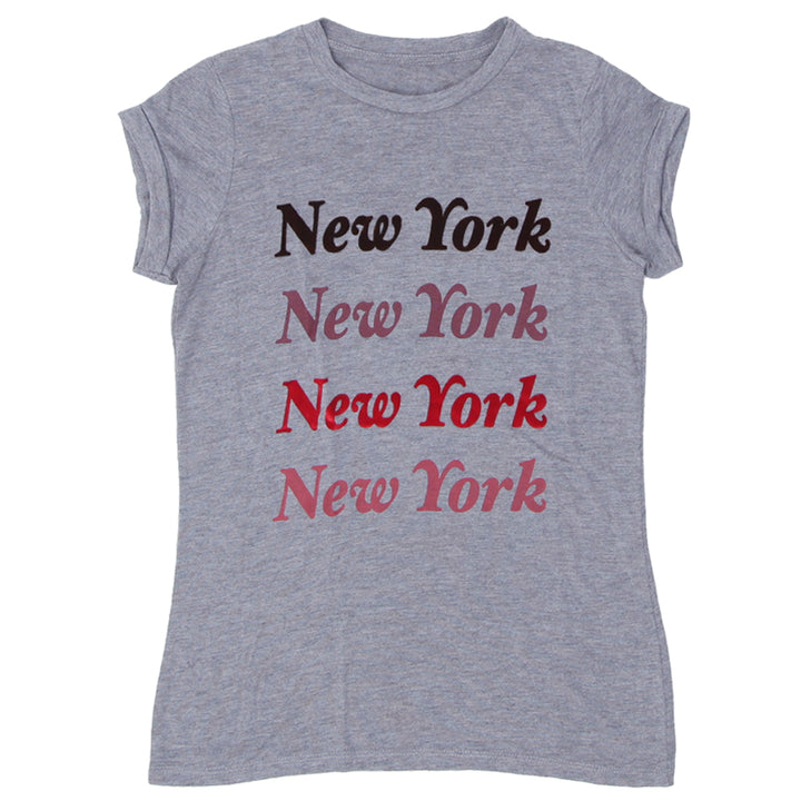 Ladies New York Velvet Felt Print T-Shirt