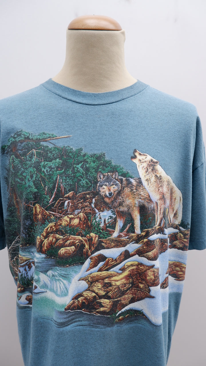 Vintage Habitat Wolves All Over Single Stitch T-Shirt Made In USA