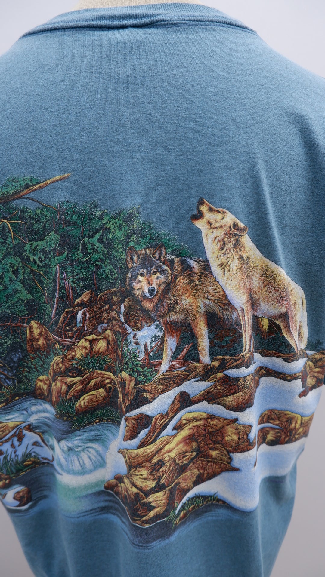 Vintage Habitat Wolves All Over Single Stitch T-Shirt Made In USA