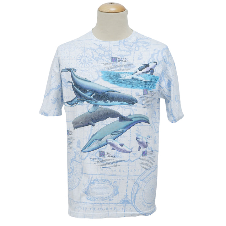 Vintage Habitat Whales All Over Print Single Stitch T-Shirt Made In USA