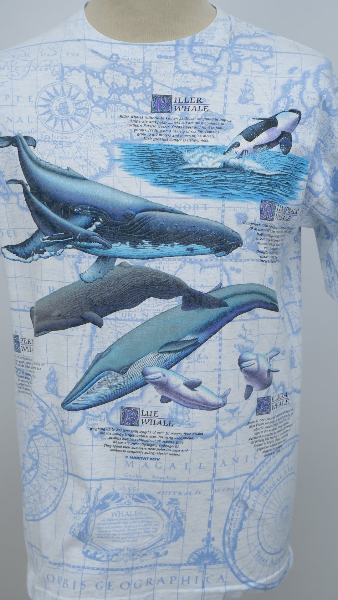 Vintage Habitat Whales All Over Print Single Stitch T-Shirt Made In USA