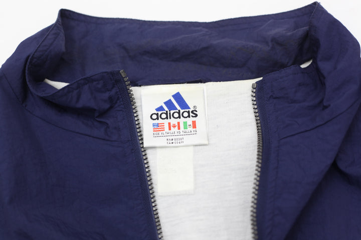 Adidas Logo Embroidered Full Zip Navy/White Vintage Jacket