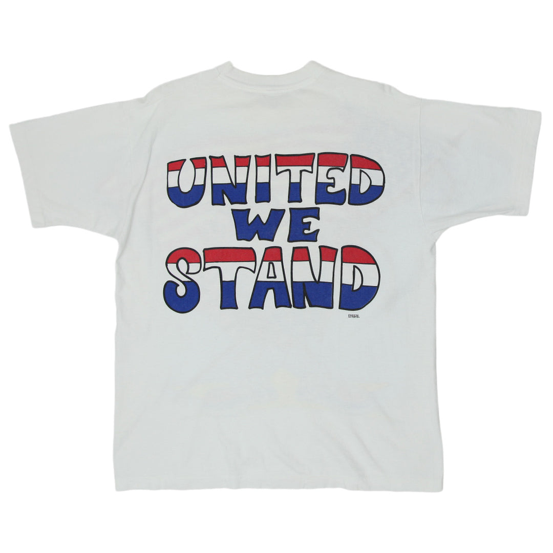 1995 Vintage Tazmanian Devil USA Flag United We Stand T-Shirt S.Stitch White XL