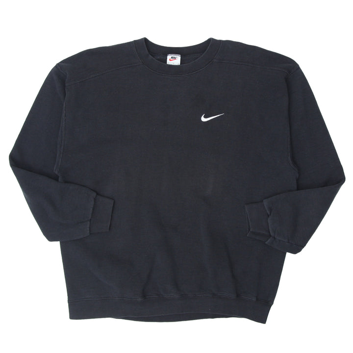 Vintage Nike 90's Swoosh Embroidered Black Crewneck Sweatshirt Made In USA