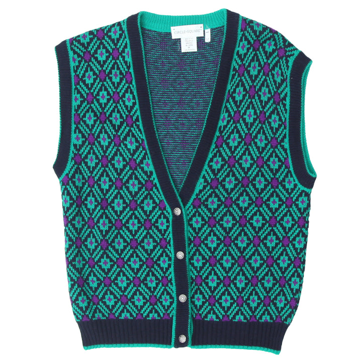 Circle O Square Knitted Vintage Ladies Woolen Sweater Vest Cardigan